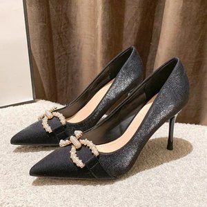New pointed toe satin black high heels women's stiletto pumps